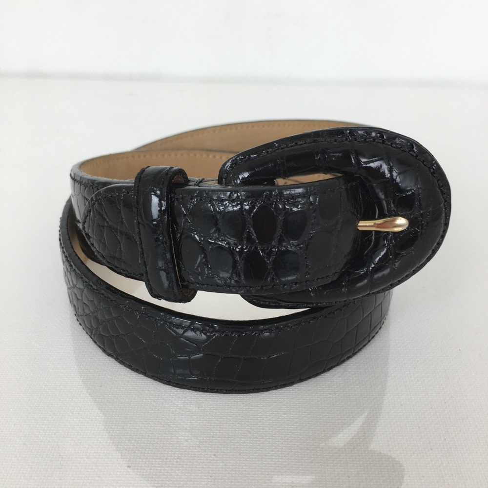 WCM NEW YORK Black Alligator Leather Skinny Belt Women’s Size XS Designer